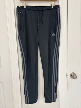 adidas Charcoal Track Pants with Light Gray Stripes